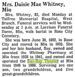 Dai-Roy Theatre - Jan 28 1975 Former Owner Passes Away (newer photo)